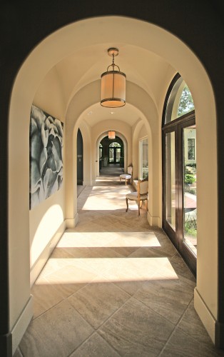 Bellaire Showcase Home 2007 by Watermark Builders Hallway with groin vault ceiling and custom tile